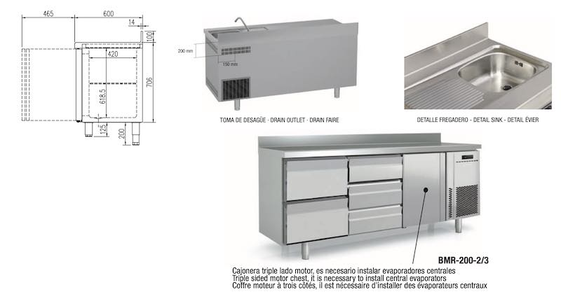 Mesa Fría snack Refrigeración y Congelados BMR-150-V Docriluc - Imagen 4