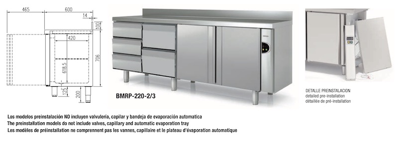 Mesa Fría snack Refrigeración y Congelados preinstalación BMRP-220-V Docriluc - Imagen 4