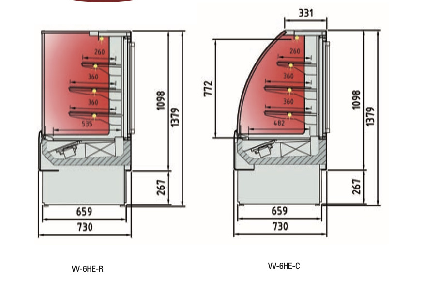 Serie VV-HE Vitrina Expositora Caliente VV-6HE-9-C Docriluc - Imagen 3