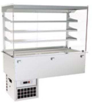 Vitrina Refrigerada Central Recta De 3 Niveles Con Cuba Fría Ventilada Y Puertas Abatibles VCRA04GN Distform