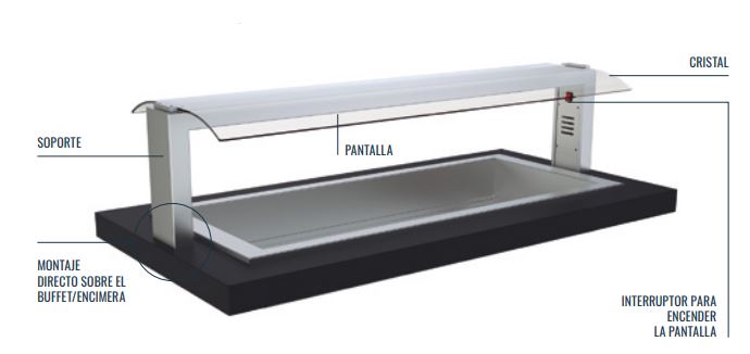 Soporte Con Pantalla, Luz Halógena Y Calor Cerámica 2 GN Para Montaje Directo Sobre Buffet PBC102GN Distform