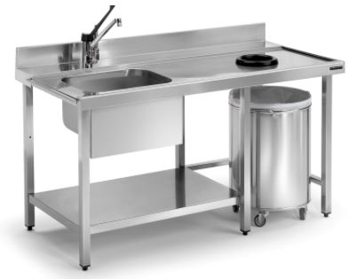 Mesa De Prelavado Cubeta Izquierda + Aro Desbarazado Con Estante FPAEC11I Distform