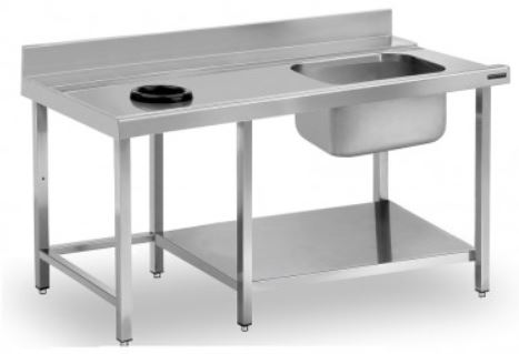 Mesa De Prelavado Cubeta Derecha + Aro Desbarazado Con Estante FPAEC16D Distform