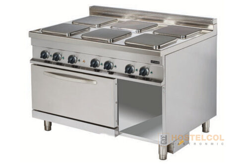 Cocina Eléctrica de 6 Placas y Horno GN 2/1 con Mueble ER932 HX900 Arisco