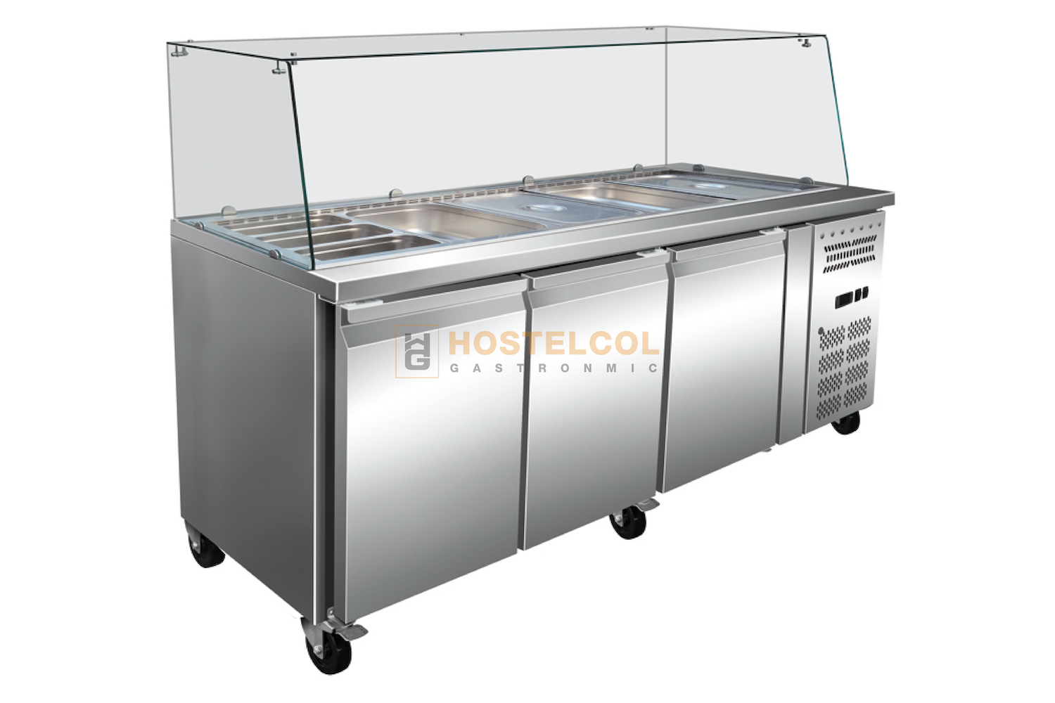 Mesa de Refrigeración Ensaladera Expositora - 635 Litros - 1790x750x1320 (mm) 3 Puertas Ciegas
